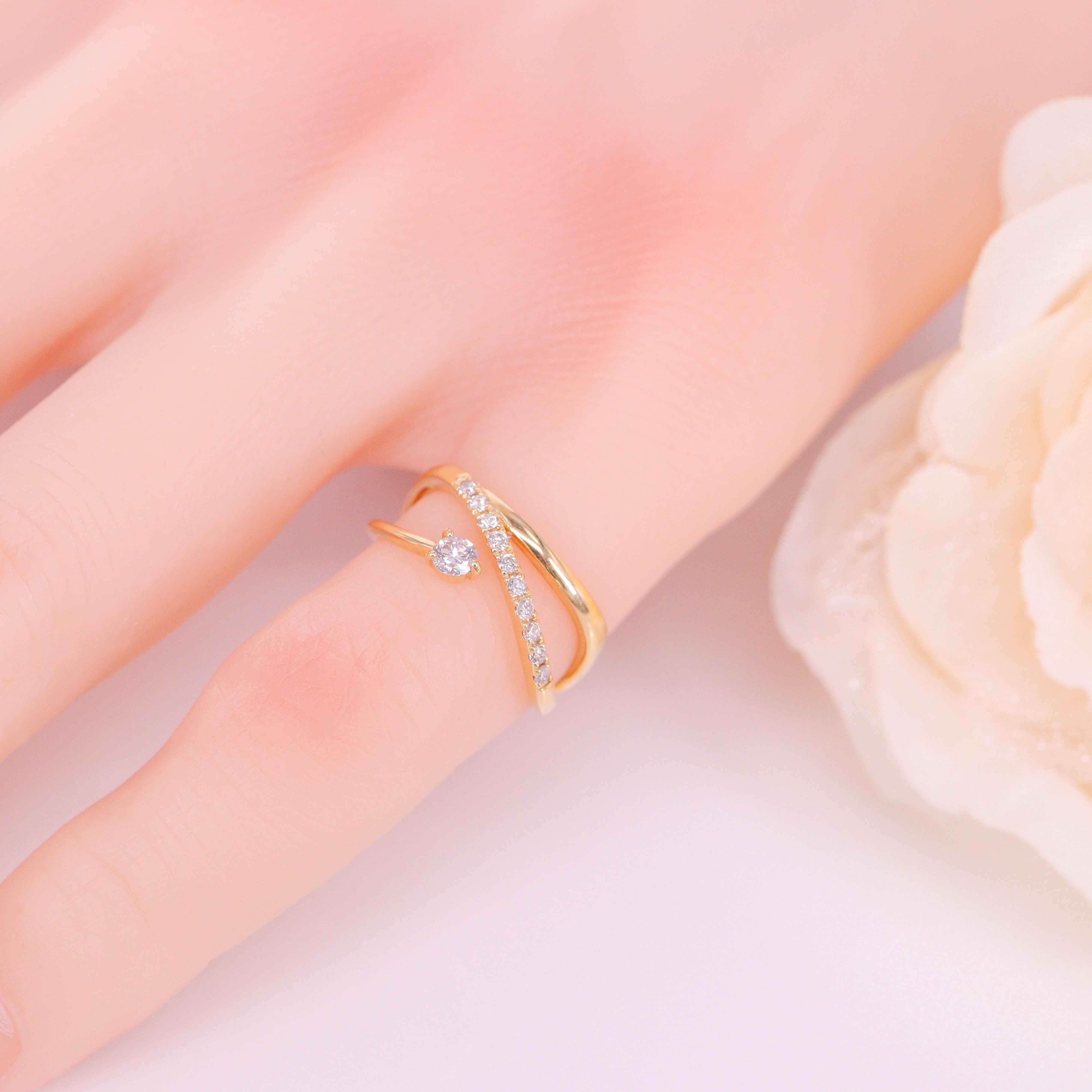 ダイヤモンド K18YG ピンキーリング