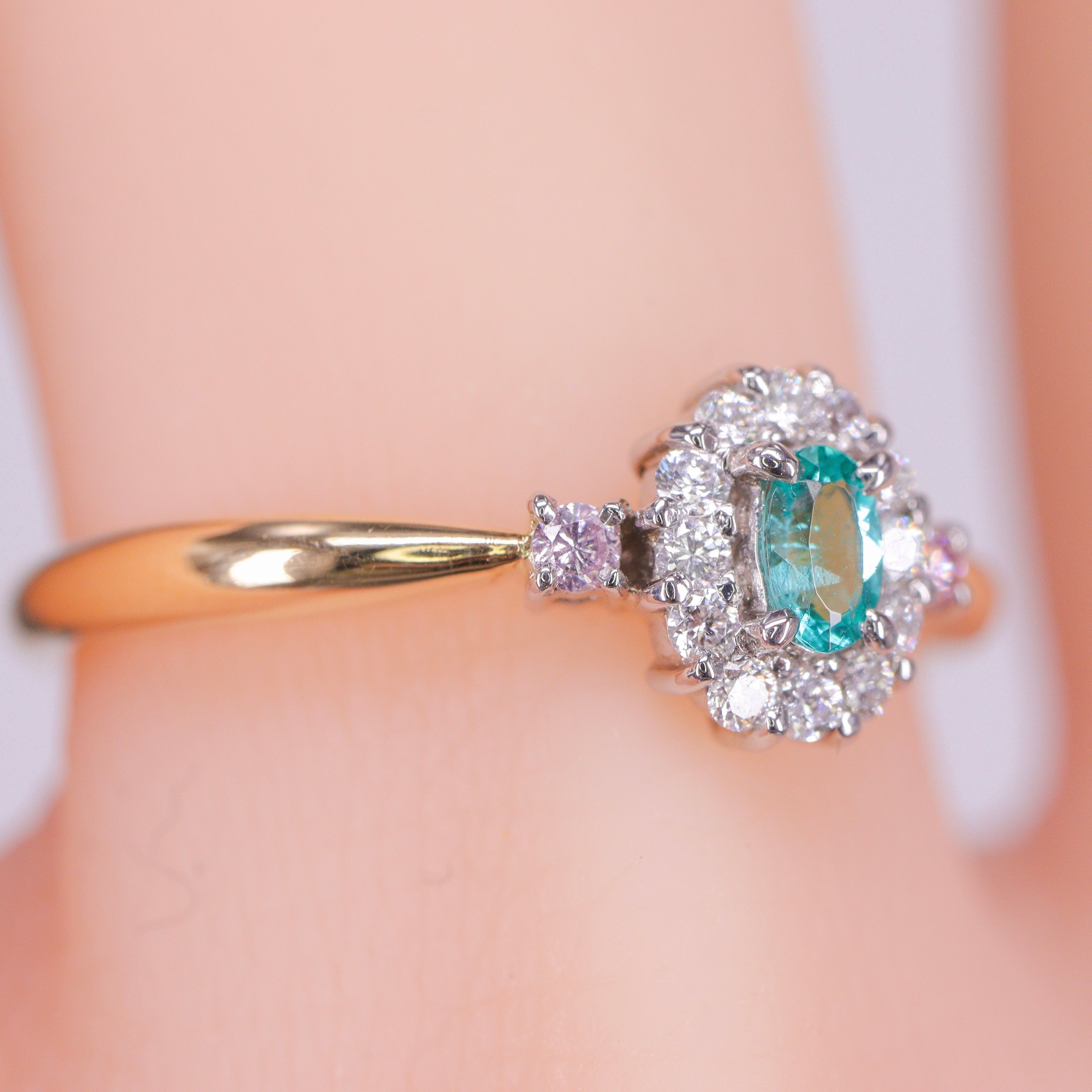 ☆匠-藤原作☆ライバトルマリン&ピンクダイヤモンドK18/Ptリング