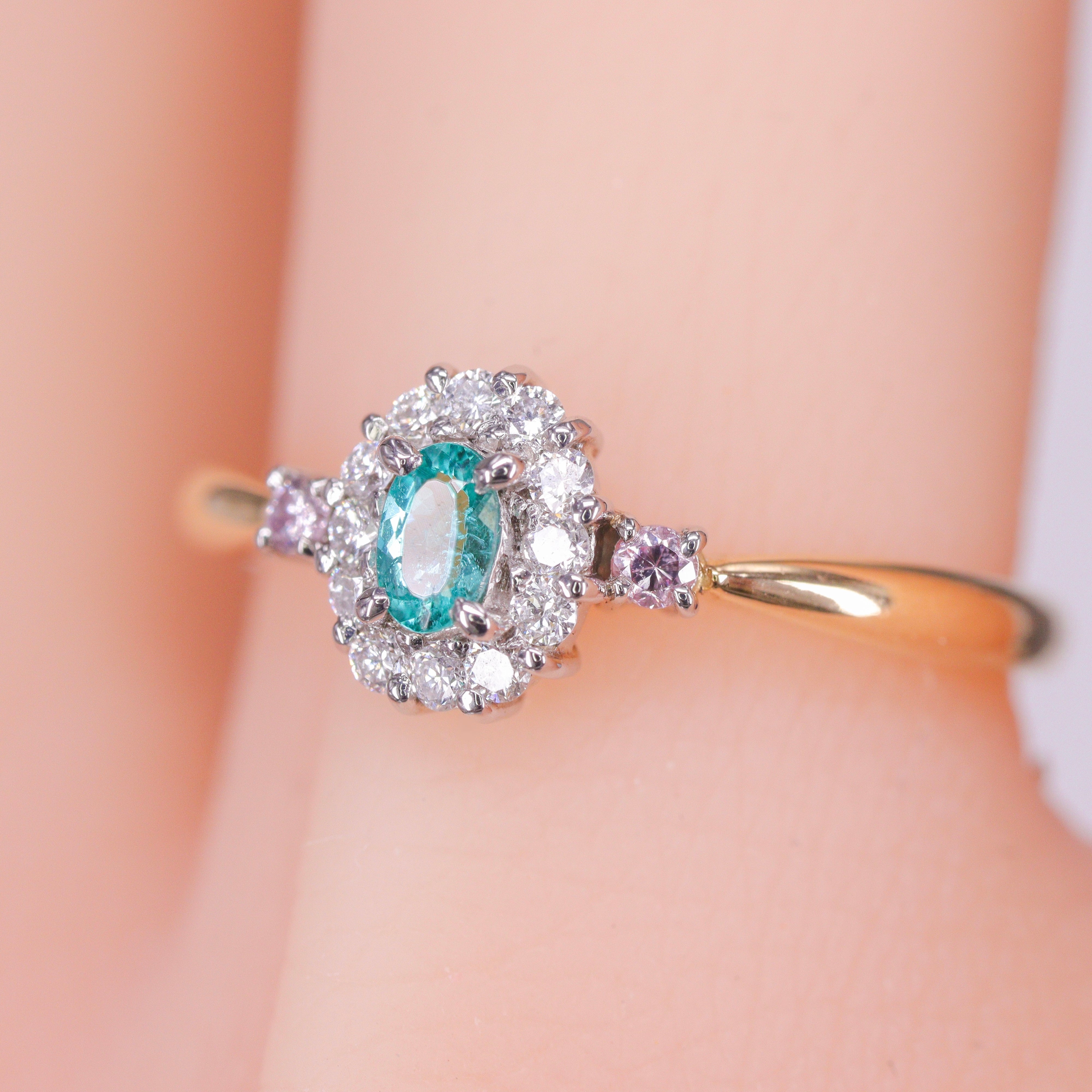 ☆匠-藤原作☆ライバトルマリン&ピンクダイヤモンドK18/Ptリング