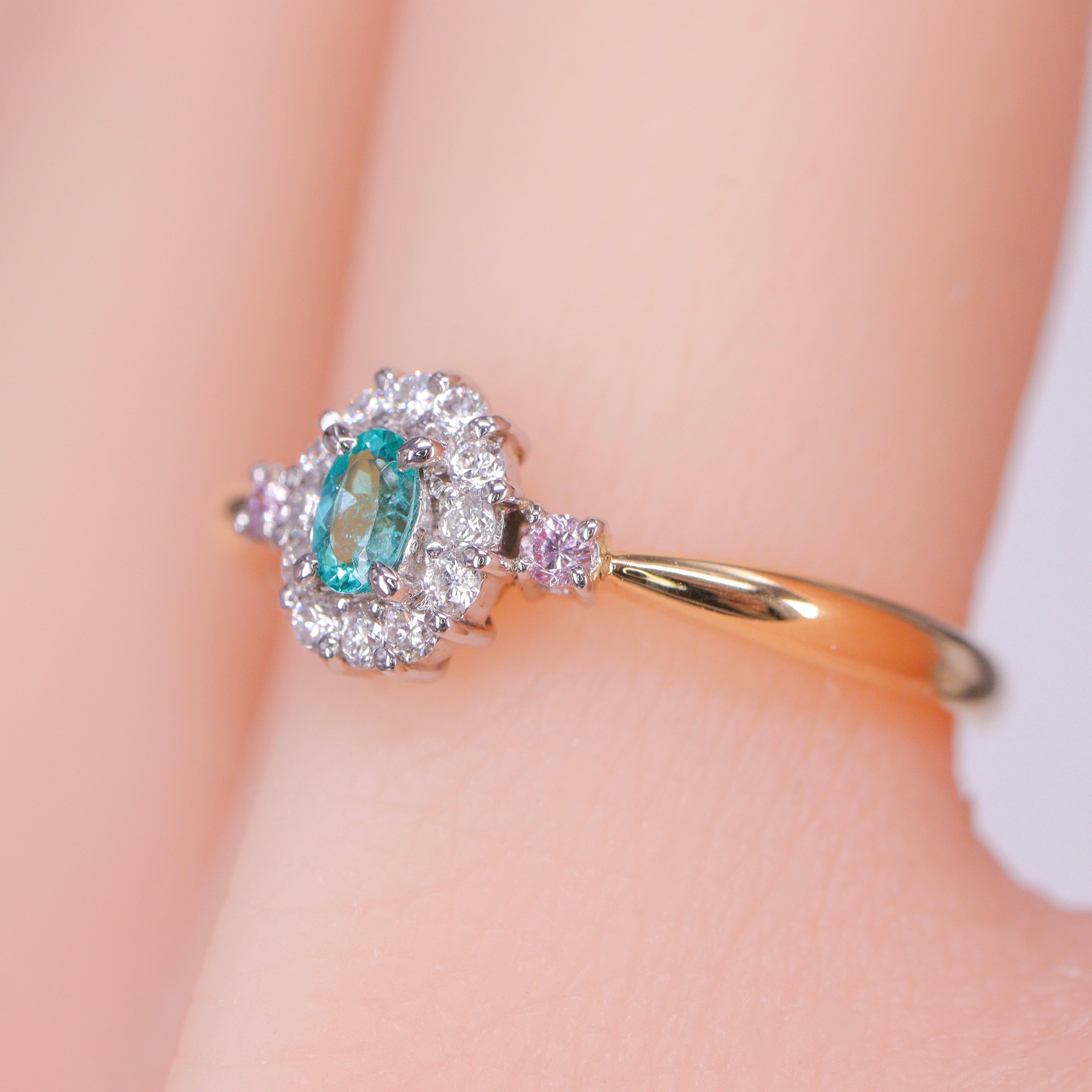 ☆匠-藤原作☆ライバトルマリン&ピンクダイヤモンドK18/Ptリング