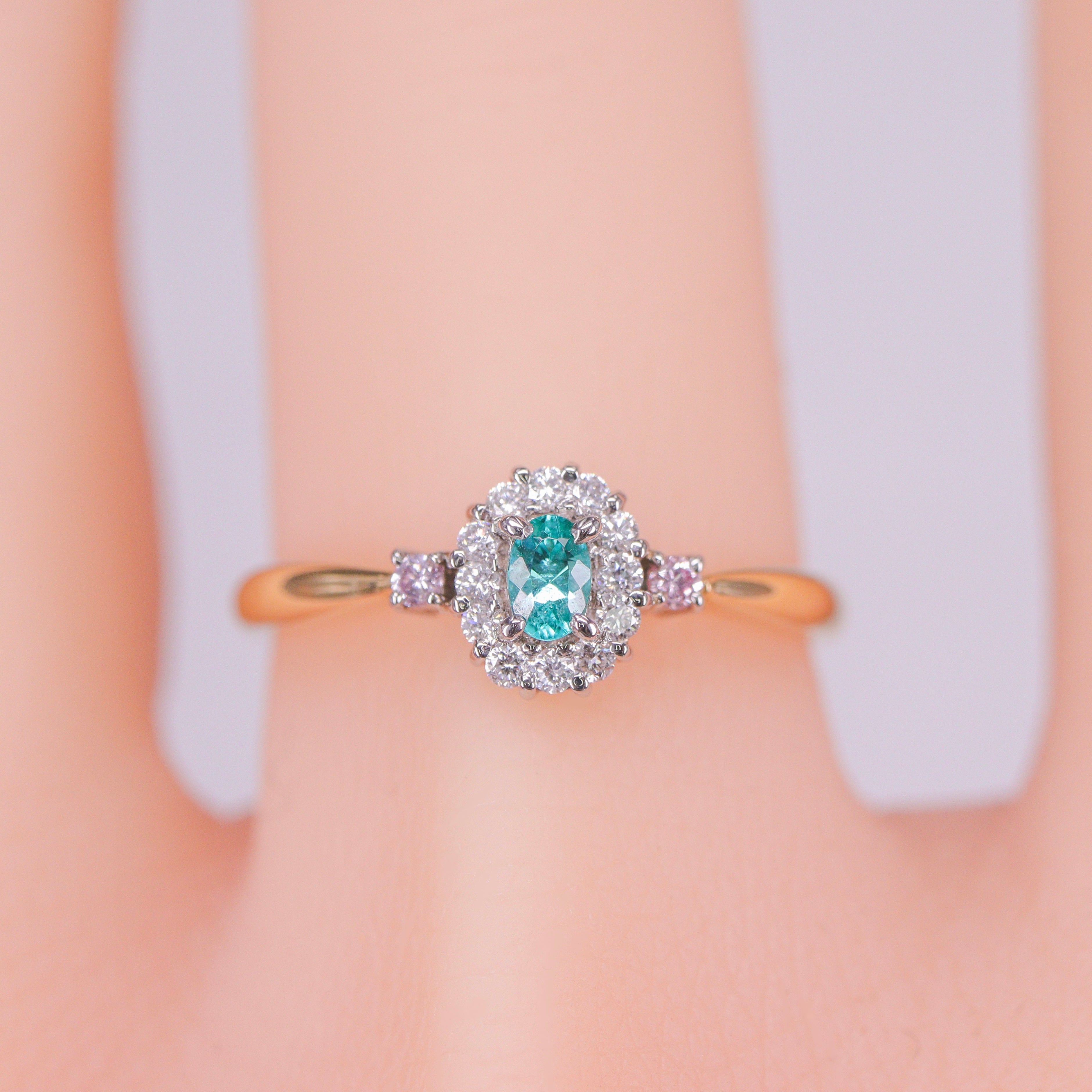 ☆匠-藤原作☆ライバトルマリン&ピンクダイヤモンドK18/Ptリング