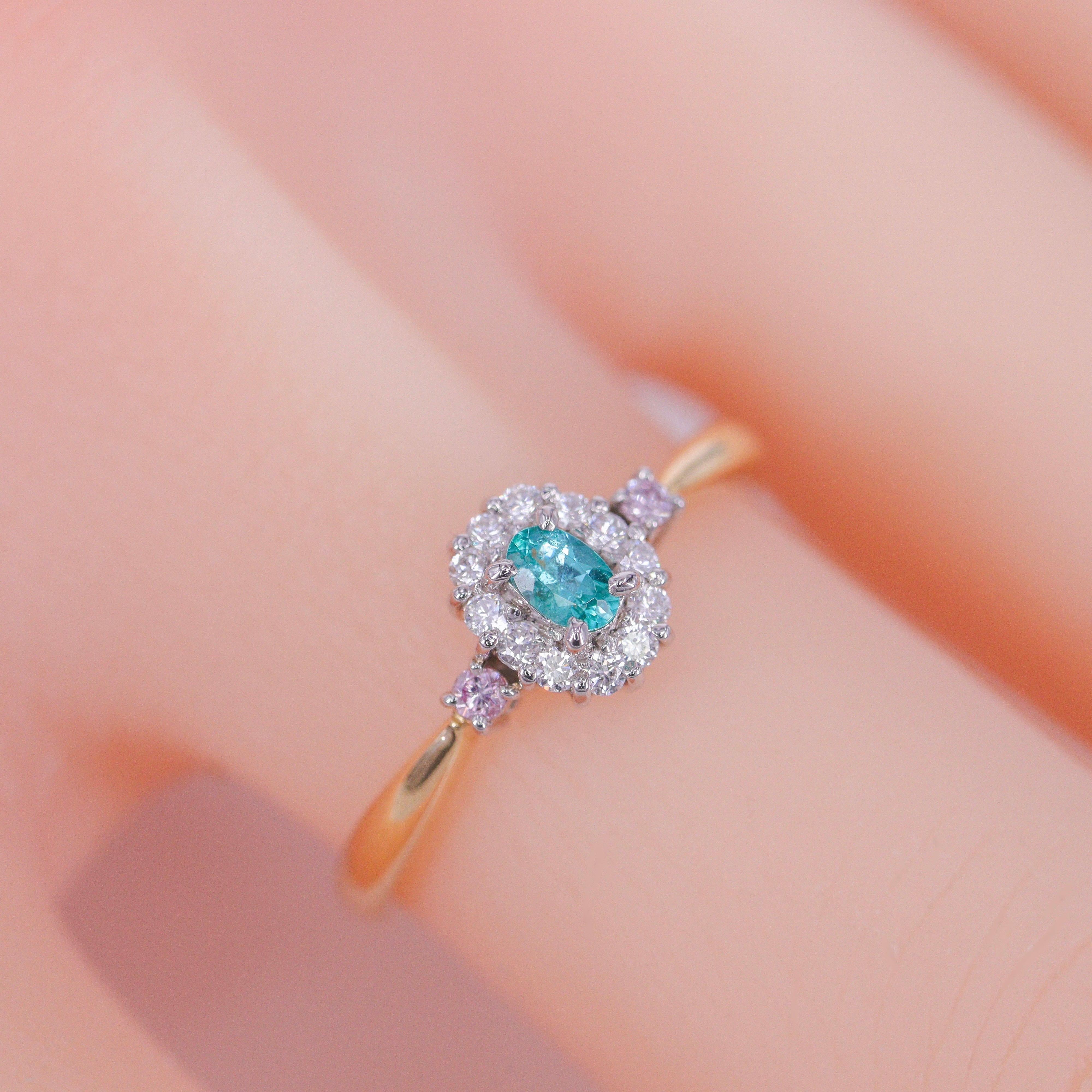 ☆匠-藤原作☆ライバトルマリン&ピンクダイヤモンドK18/Ptリング