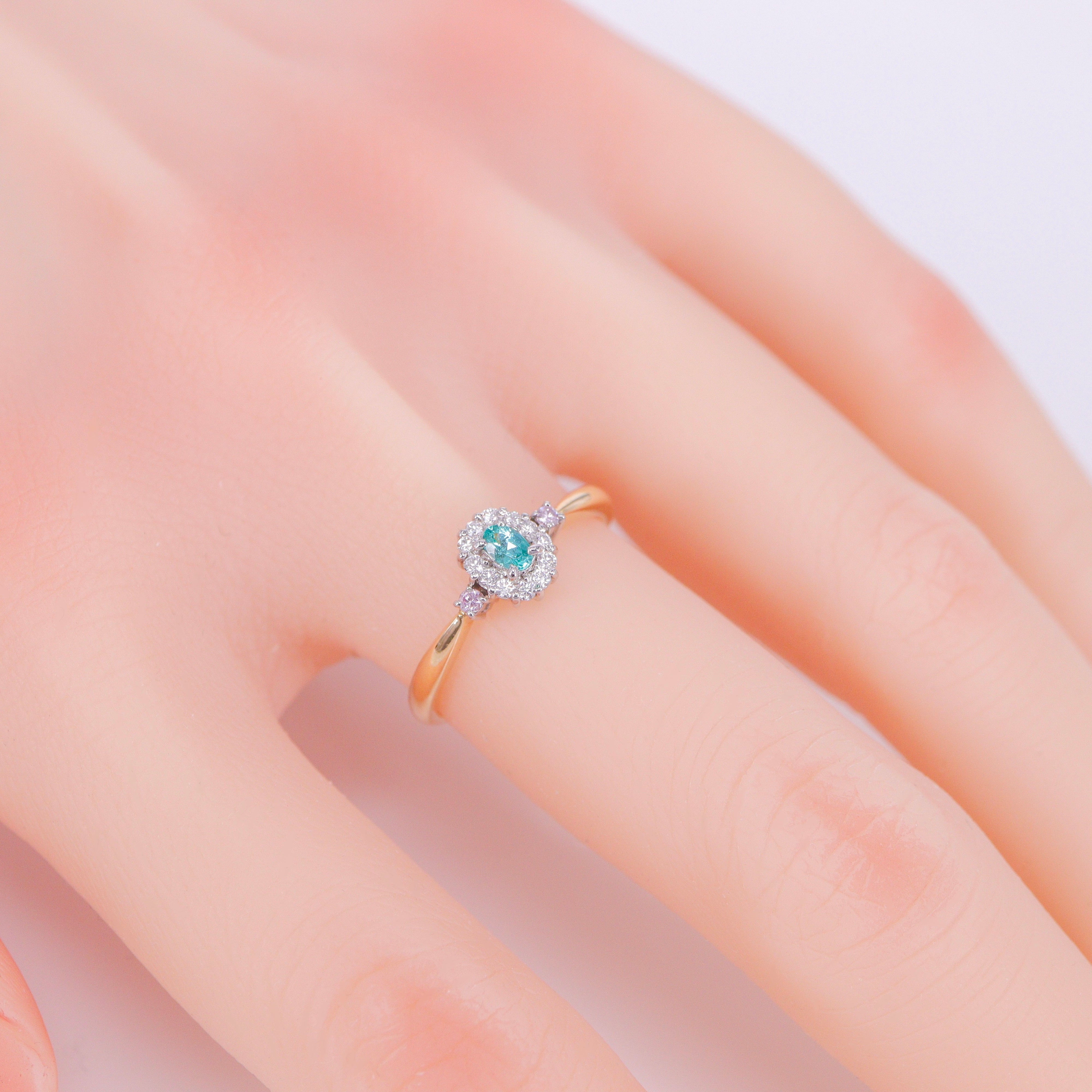 ☆匠-藤原作☆ライバトルマリン&ピンクダイヤモンドK18/Ptリング