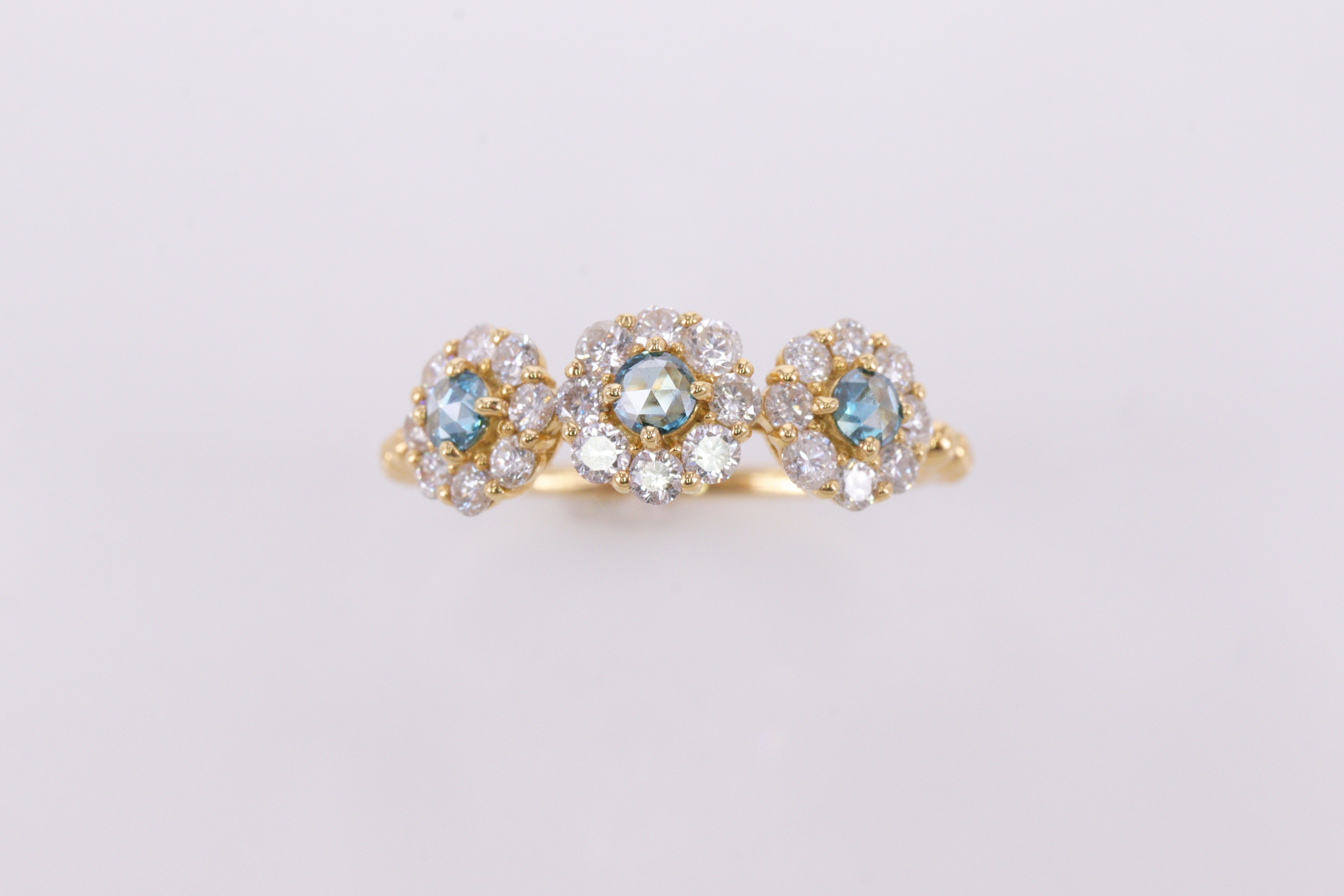 ローズカット ブルーダイヤモンド K18YGリング N98759