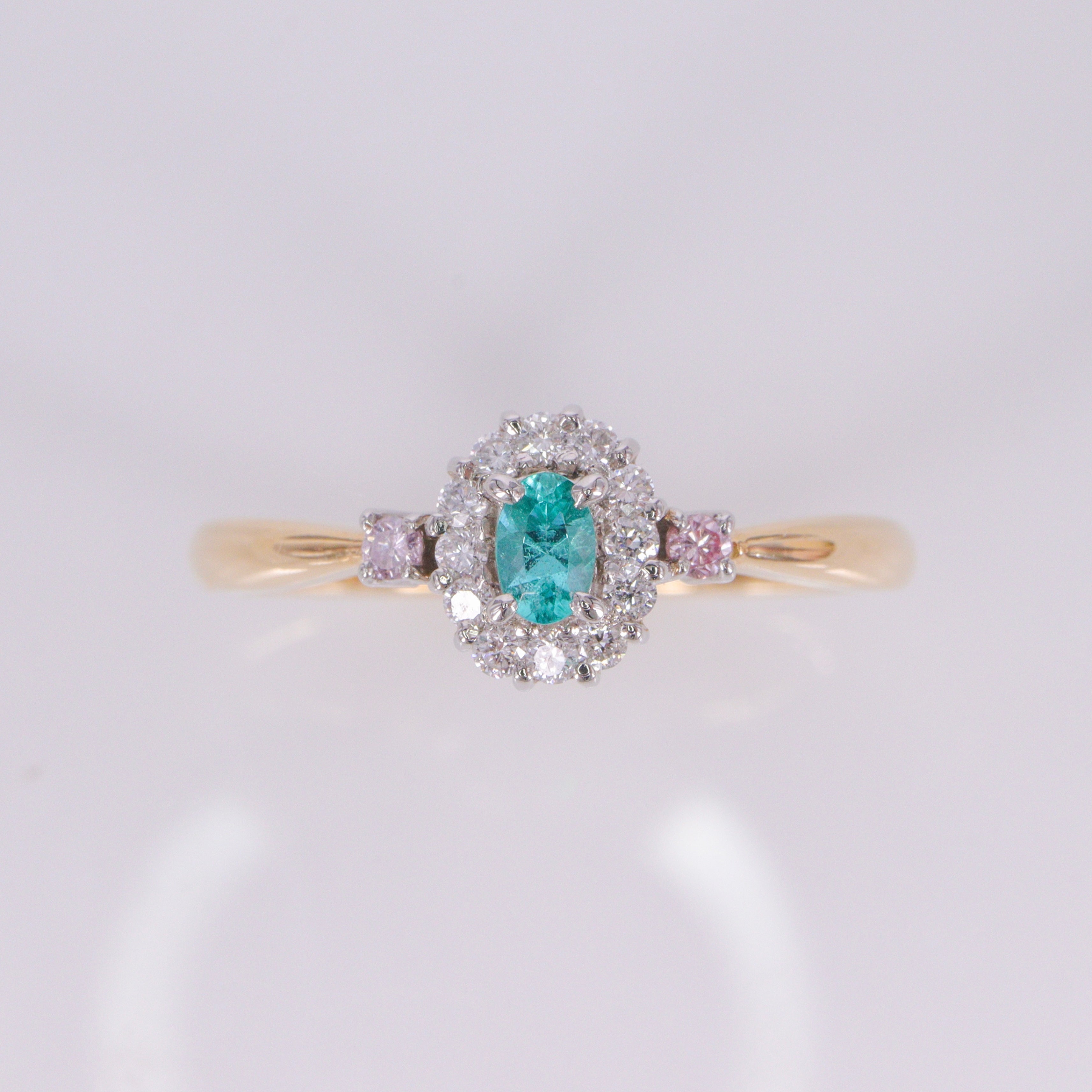 ☆匠-藤原作☆ライバトルマリン&ピンクダイヤモンドK18/Ptリング