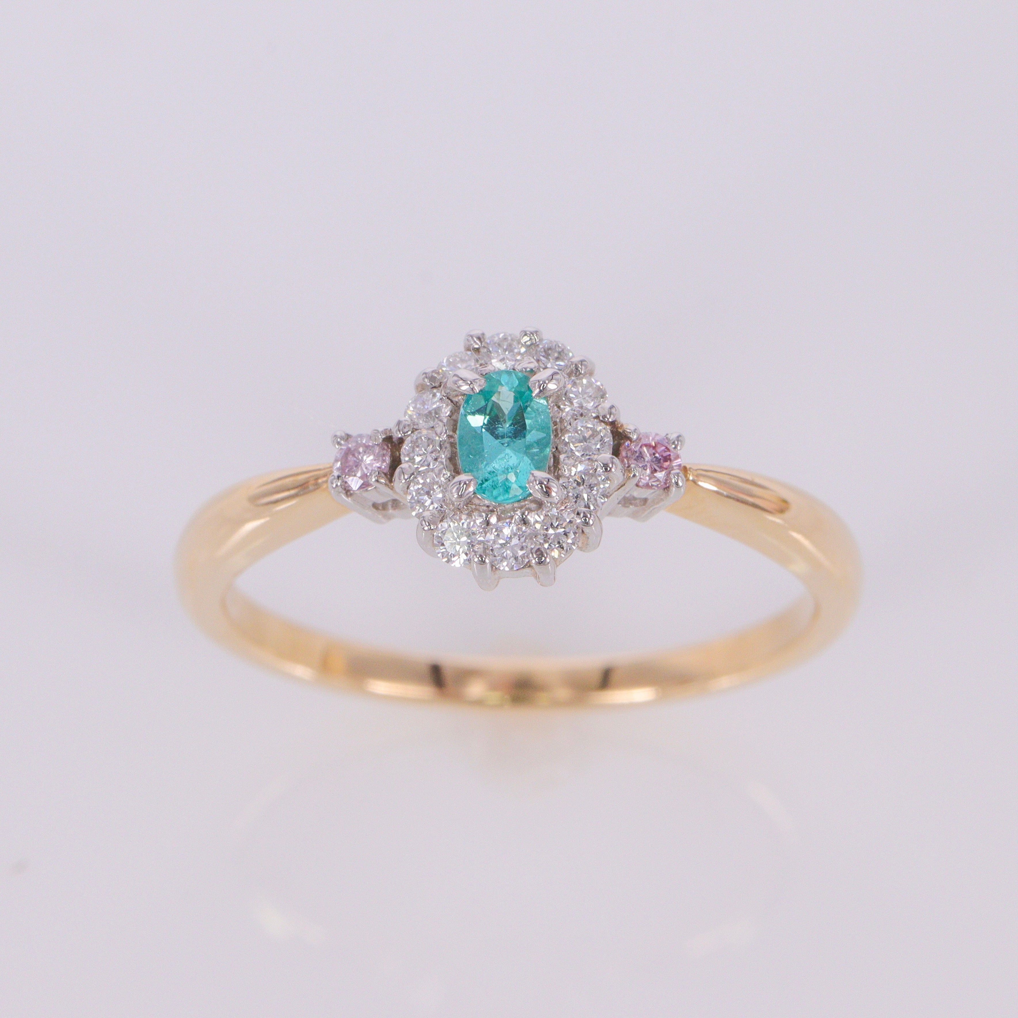 ☆匠-藤原作☆ライバトルマリン&ピンクダイヤモンドK18/Ptリング