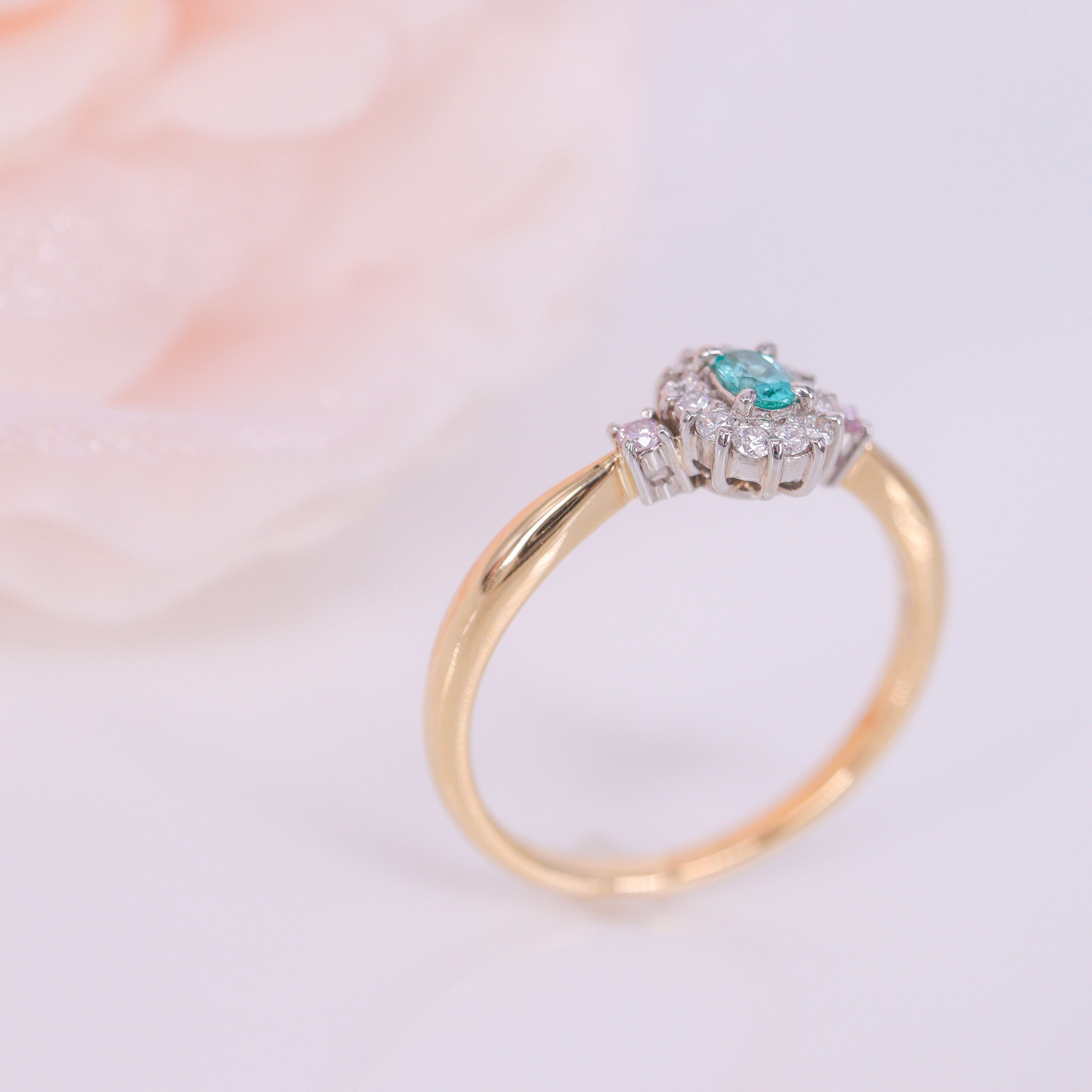 ☆匠-藤原作☆ライバトルマリン&ピンクダイヤモンドK18/Ptリング