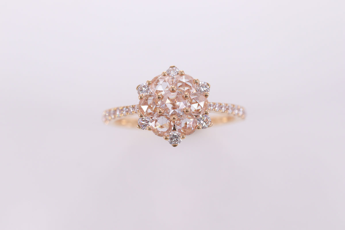 50％OFF ローズカットダイヤモンドK18PG リング