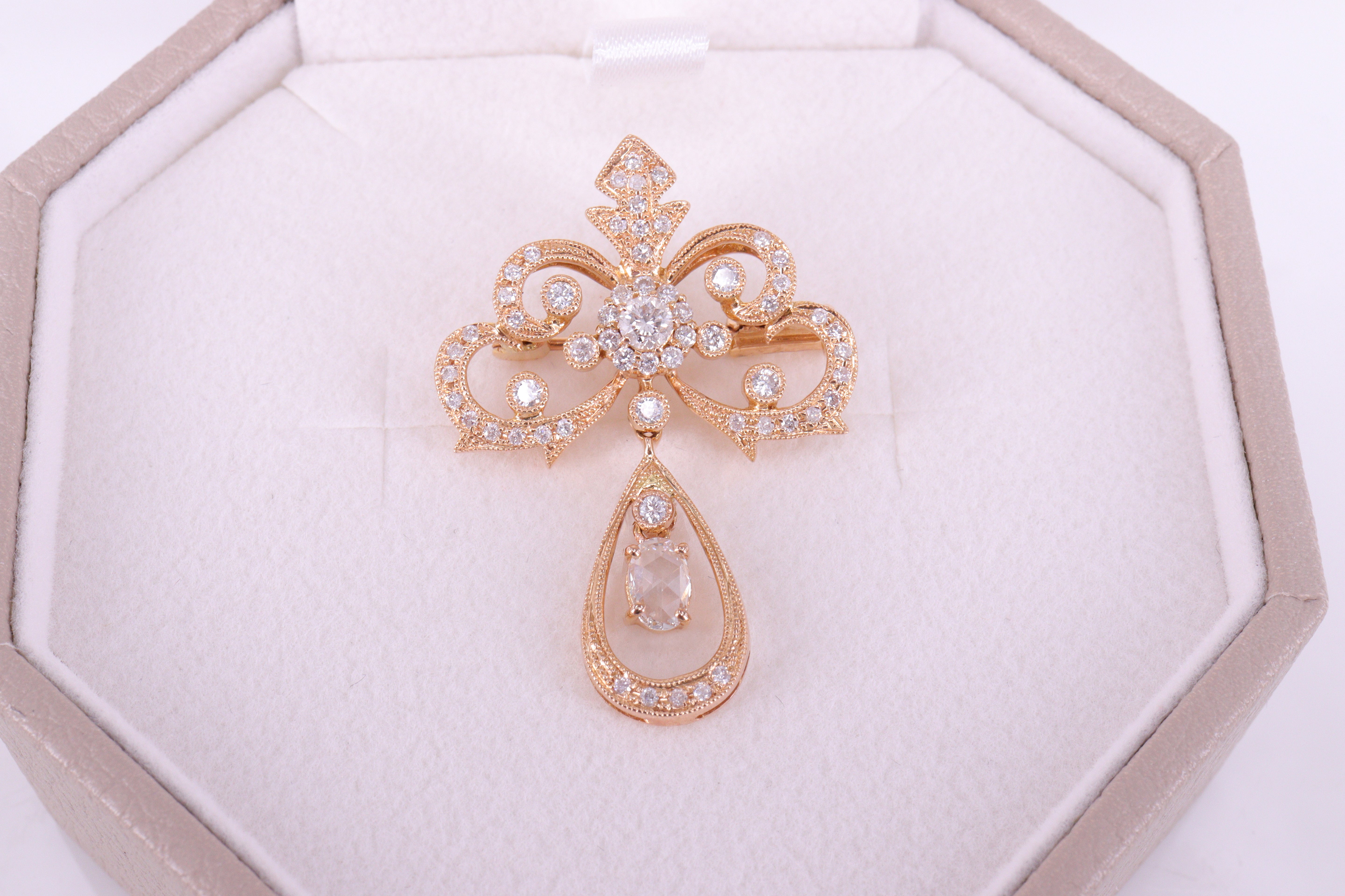 ローズカット ダイヤモンド K18PG ペンダント/ブローチ N106333