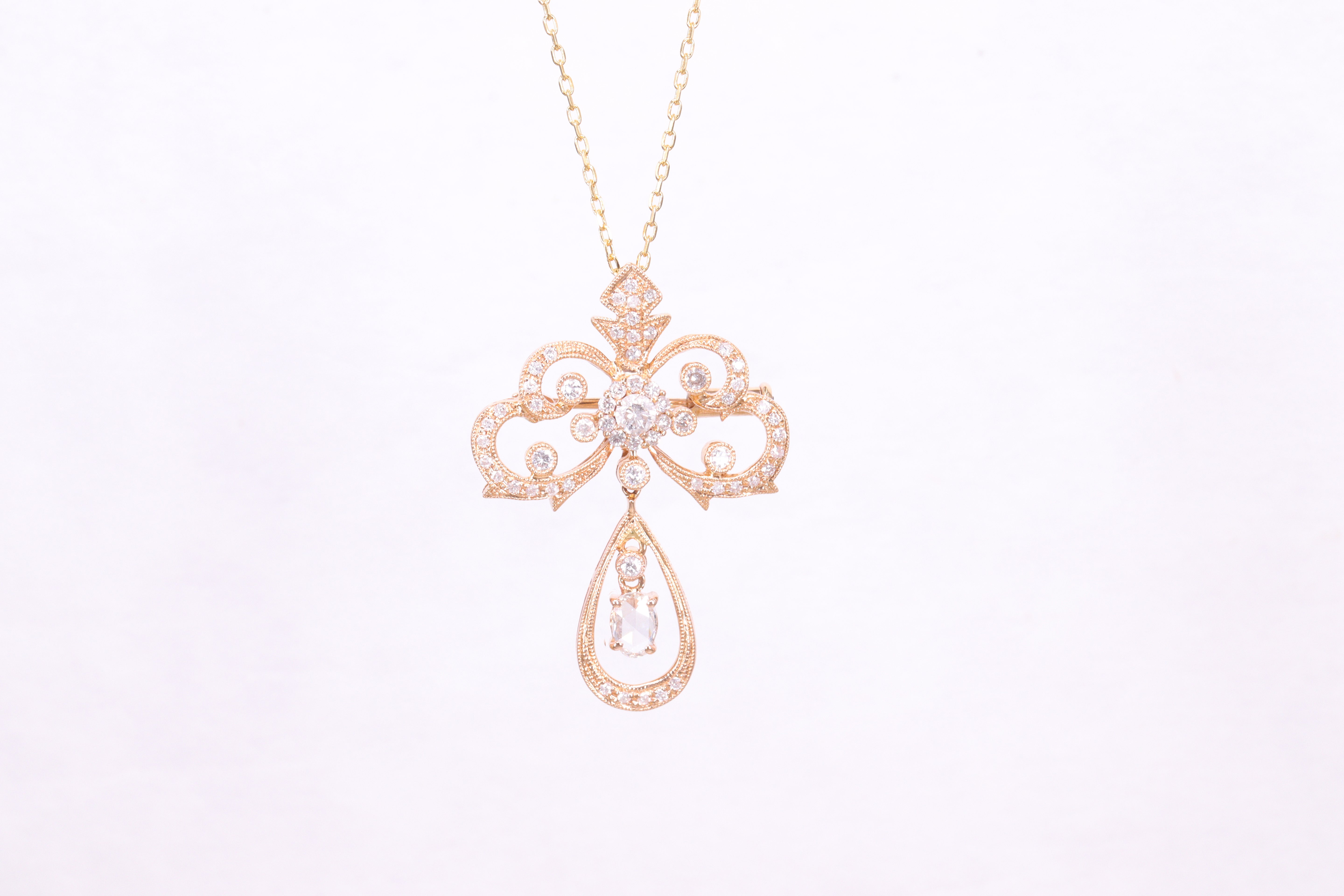 ローズカット ダイヤモンド K18PG ペンダント/ブローチ N106333