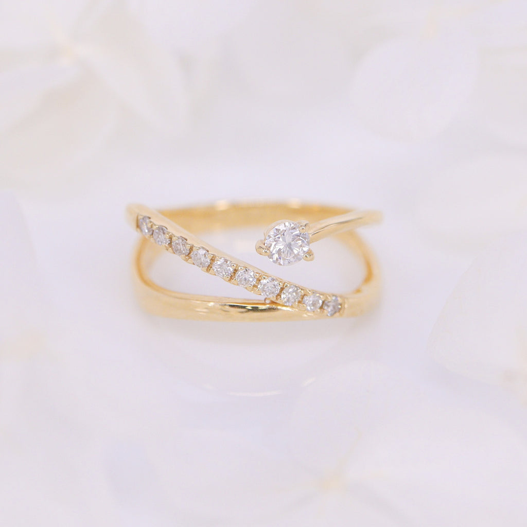 K18YG リボン ダイヤモンド ピンキー リング 0.09CT K18YG リボン  